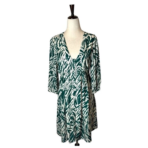 Ba&sh Dress Women 2 Green Ivory‎ Vuzy Abstract Print V Neck Button Down Mini - Picture 2 of 11